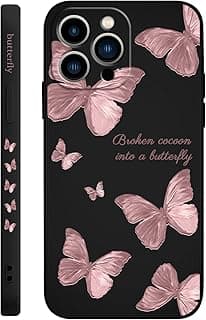 Fekra Red Butterfly Soft TPU Case For iPhone 14 Pro Shockproof Silicone Cover (Butterfly Black, iPhone 14 Pro)