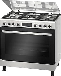 Serie 6 Freestanding Gas Cooker, 90 cm, 5 Burners, Stainless Steel, XXL Oven 147L, Catalytic Cleaning, Rotisserie – HGP3I8W50S