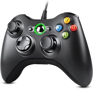 يد تحكم Zexrow لجهاز Xbox 360، سلكية USB مع اهتزاز مزدوج وتصميم مريح للكمبيوتر و Xbox 360 (أسود)