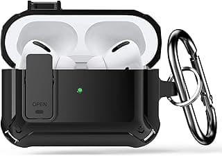 جراب حماية متين ومضاد للصدمات لسماعات ابل Airpods Pro 2 و Airpods Pro 1 مع ميدالية، غطاء بفتحة LED أمامية، أسود