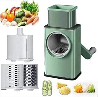 Multi-Functional 3-in-1 Vegetable Cutter, Cheese Grater, Salad Cutter, Mandolines Spiral Slicer Drum Grater, Fast Fruit Cutter, Vegetable Chopper, Nuts grinder (Sea Green)