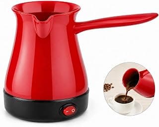 Electric Turkish Coffee Pot, 350W, 5 Cups Capacity, 0.5L Tank, Plastic Body, 75cm Cable, with Switch (Red)