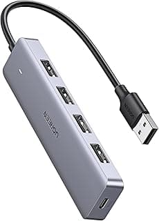 موسع مزود بـ4 منافذ USB 3.0 متوافق مع جهاز ماك بوك وماك برة ميني واي سيرفس برو واكس بي اس وايديا باد وميت اكس ونوت والكمبيوتر وذاكرات فلاش والموبايل هارد HDD من يو جرين، رمادي