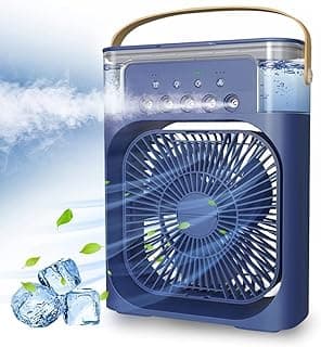 HoldOneLight Portable Air Conditioner Fan, 4 in 1 Personal Mini Cooling with Water Mist Spray, 3 Speeds Evaporative Air Cooler Small Aircon Humidifier Water Spray Mist Desk Fan