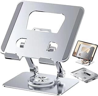 Tablet Stand with 360 Rotating Base, Aluminium Metal Mobile Stand Holder, Foldable, Compatible with iPad,Tablet, E-Reader 4-13 inch - Silver