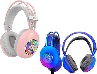 سماعة رأس لاسلكية AH-980G جيمنج مريحة RGB بلوتوث، مشغلات 40mm، تقليل ضوضاء، صوت بيس نقي، USB Type-C، تدعم كابل AUX للأطفال والبنات (لون وردي)