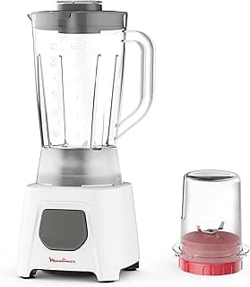 Moulinex LM2B21EG Blendeo, Blender, 450 Watts, Jar 1.5 Liters, 1 Speed and Pulse, Grinder, Ice Crush, Zelkrom Blades, White