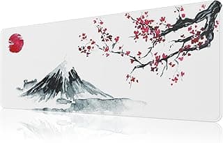 قاعدة ماوس بيضاء بتصميم زهور الكرز اليابانية من ايفيش (31.5 × 11.8 × 0.12 انش) قاعدة ماوس كبيرة ممتدة للمكتب بحواف مخيطة وقاعدة مطاطية غير قابلة للانزلاق، قاعدة ماوس للالعاب XL