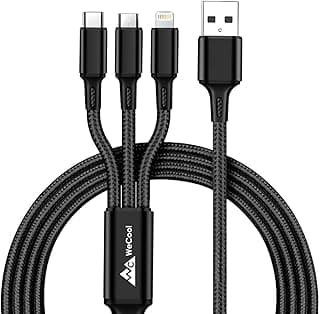 كابل شحن Wecool من النايلون المضفر 1.2 متر 3 في 1، كابل شحن سريع مع منافذ Lightning، تايب سي، مايكرو USB - كابل شحن متعدد 3 في 1