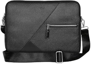 Premium Laptop Sleeve, 13-16 Inch, Black Vegan Leather with Velvet Interior, Detachable Strap, Business Design