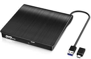 مشغل أقراص DVD خارجي جديد للاب توب بمنفذ USB 3.0، محرك أقراص CD/DVD +/-RW محمول بمنافذ USB ونوع C، وسرعة قراءة/كتابة للأقراص المدمجة تصل إلى 24x متوافق مع أجهزة نوت بوك ونظام تشغيل ويندوز من انكيلو