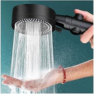 Black shower headset with a large control button
