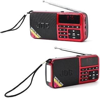 راديو محمول رقمي FM من جيوك، بلوتوث، شحن USB، وكشاف LED قوي، H799, 799BT (أحمر)