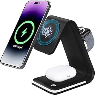 Magnetic Wireless Charger Station, with LED Lamp for Charger Stand 15W 3 in 1 Fast Wireless Charging for iPhone 14 13/12/Pro/Pro Max/Mini Apple Watch SE 8/7/6/5/4/3/2/1, Airpods 3/2/Pro)