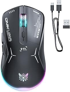 Onkuma CW917 Dual Mode Wireless Gaming Mouse with 2.4GHz Wireless and USB C Wired Connectivity Up to 4800 DPI 6 Programmable Macro Buttons RGB Backlit Rechargeable Mouse for PC Mac Laptop Gaming Black