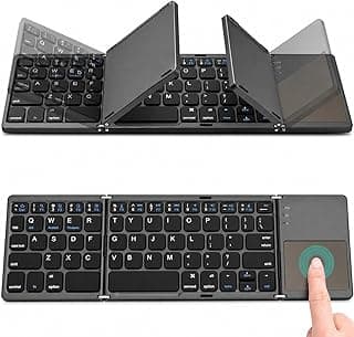 Rechargeble Ultra Thin Mini Bluetooth Foldable Keyboard Wireless Folding BT With Touchpad Keyboard For Tablet PC Laptop Mobilephone | B033 Plus (Grey)