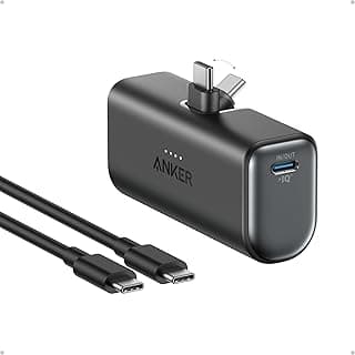 شاحن باور بانك نانو 5000 مللي امبير في الساعة 22.5 واط موصل USB نوع سي مدمج قابل للطي متوافق مع سلسلة سامسونج S22/23 سلسلة نوت 20/10 ال جي هواوي ايباد برو من انكر (أسود) 5000 أمبير ساعة الليثيوم