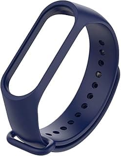 HYPERSENSE Replacement Metal Buckle Button Silicone Straps/Belts/Bands Compatible for mi Band 4 Strap Original and mi Band 3 Strap (Navy Blue)