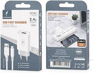 شاحن سريع USB إلى Type-C، 12 وات، أبيض، متوافق مع اوبو A05S، A15، A25، A10، A16، A24، S8، S9 (مايكرو)