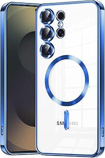 جراب مغناطيسي لهاتف سامسونج Galaxy S25 Ultra، متوافق مع MagSafe، مع حماية لعدسة الكاميرا، جراب سيليكون ناعم وشفاف ومضاد للصدمات (أزرق)