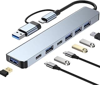 موزع USB للابتوب من تيكوكارت | موزع USB C 7 في 1 للاب توب نوع سي مع USB 3.0، USB 2.0×4، USB-Cx2 | قاعدة شحن متعددة المنافذ لماك بوك والكمبيوتر