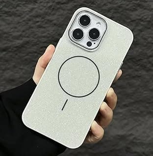 جراب ظهر من الراية شفاف كريستالي مع جليتر متوافق مع MagSafe لهاتف ابل 15 Pro Max - فضي