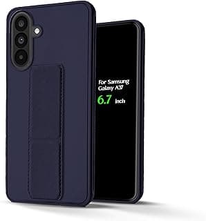 For Samsung Galaxy A37 Silicone Back Case with Leather Handle Wrist Strap, Kickstand Back Feature Landscape and Portrait, Magnetic Holder Compatible with Samsung Galaxy A37 (6.7") (Dark Blue)