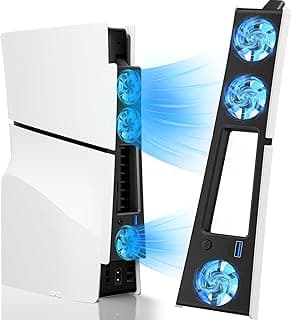 Honghao PS5 Slim Cooling Fan, Super Quiet Cooling Station Fan for PS5 Slim Disc/Digital Edition with LED Lights, Adjustable Speed Cooler Fan Accessories for Playstation 5 Slim with USB 3.0 Port