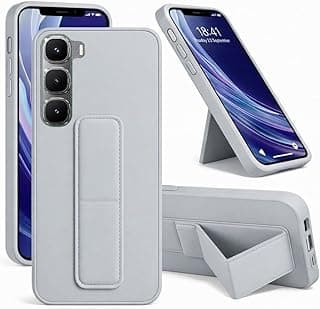 جراب خلفي بمسند لهاتف Infinix HOT 60 Pro Plus مع حامل مغناطيسي للسيارة، سيليكون ناعم، مسند رأسي، حزام معصم، حماية كاملة مضاد للبصمات (رمادي)