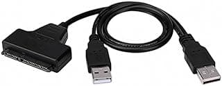 كابل محول SATA إلى USB لهارد SSD و HDD مقاس 2.5 بوصة، موصل USB مزدوج، نقل بيانات سريع USB 3.0/2.0، طول 30 سم، أسود، توصيل وتشغيل