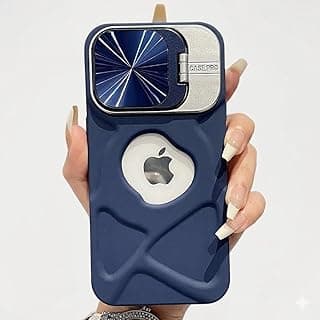 Compatible with iPhone 16 Heavy Duty Shockproof Case with Stand and Camera Lens Protector | 3D Grip | Logo Window | Soft Silicone Bumper - (Blue)