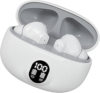 سماعات أذن لاسلكية بلوتوث OR6 مع شاشة رقمية LED، ميكروفون مدمج وعزل ضوضاء سلبي، للعمل والقيادة، متوافقة مع آيفون وأندرويد، أبيض