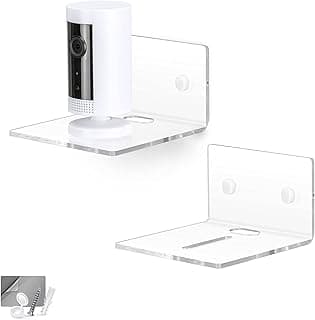 BRAINWAVZ 2Pack Adhesive 4" Small Baby Monitor Wall Mount Shelf, Also for Speaker, Security Camera, Decor, Universal Holder Shelves, Adhesive & Screw-in (Clear)