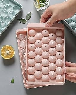 صينية مكعبات ثلج دائرية صغيرة من البلاستيك، صواني ثلج للفريزر، صينية مكعبات ثلج دائرية للثلج والكوكتيل والكوكتيل والشاي والقهوة، دائرية صغيرة متعددة الألوان من ساميزون (2، 33 تجويف)