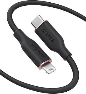 كابل انكر USB-C إلى Lightning، موديل 641 (أسود، طول 6 قدم)، معتمد من MFi، كابل سيليكون Powerline III Flow للشحن السريع لهواتف iPhone 13/12/11/X/XS/XR/8 (الشاحن غير مرفق)