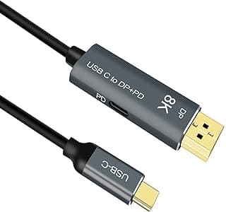 كابل USB C إلى DisplayPort مع محول شحن سريع 100W PD، دقة 8K@60Hz، متوافق مع ايفون 15 و ماك بوك و ايباد (2 متر)