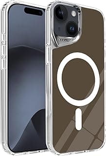 Magnetic Case for iPhone 15, Glossy Colored Back Cover [Compatible with Magsafe] Clear Bumper, Slim Anti-Scratch Durable Protective Phone Case (Brown)