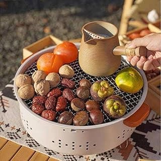 Cooking Pot - Multifunctional Stainless Steel Charcoal Grill with Built-in Pot, Adjustable Grid, Durable Raised Legs