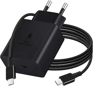 شاحن منزلي 45 وات مع كابل من نوع تايب سي الى تايب سي متوافق مع جلاكسى Compatible with Galaxy S24 S23 S22 S21 S20 Ultra, S24+ S23+ S22+ S21+, A53, A15, A55, A54 . a55 - اسود