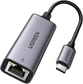 محول USB C نوع الى ايثرنت، جيجا ار جيه 45 لشبكة سلكي ثاندربولت 3 وشبكة محلية LAN، متوافق مع ماك بوك وسيرفس برو واي باد 2021 وسويتش وPS5 وXPS15 و13 وجالاكسي تاب من يوجرين (50737)، رمادي