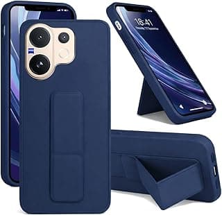جراب خلفي بمسند لموبايل فيفو V60 الجيل الخامس 5G، حامل سيارة مغناطيسي من السيليكون الناعم، مسند افقي ورأسي، غطاء معصم حماية كاملة مضاد لبصمات الاصابع (ازرق)