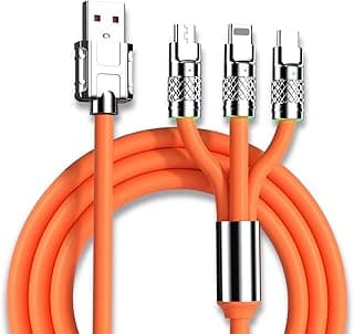 Multi USB Cable, 3 in 1 Charging Cable 6A/120W Zinc Alloy Fast Charge, Thicker Version Cable Compatible with Lightning/Micro/Type-C, for Huawei P60/P50/P40/P30(Orange 1.2M)