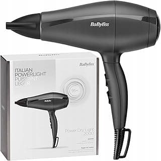 مجفف شعر Power Dry Light 2000، موتور DC فائق بقوة 2000 وات، إعدادان للحرارة والسرعة، زر هواء بارد، صنع في إيطاليا، أسود – 5910E