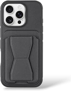 Leather Case Compatible for iPhone 16 Pro Shockproof Leather Back Card Storage & case built-in Stand PU leather for a stylish look, comfortable grip (Black)