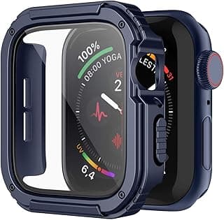 جراب Dl3 Mobilak متين لساعة ابل مقاس 38mm Series 3/2/1 مع واقي شاشة زجاجي مدمج، غطاء حماية متين من الدرجة العسكرية مضاد للسقوط وتغطية كاملة وممتص للصدمات (أزرق)