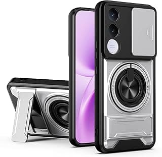 Case Cover Shock Resistant UNBLACK Protect Camera TPU + PC With KickStand Compatible with Vivo V70 Fe (Silver)