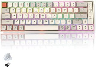 كيبورد لانجتو سلكي ولاسلكي وبلوتوث GK65 قابل للتبديل السريع مع إضاءة RGB وبرمجيات بلون أبيض حليبي للابتوب بالإنجليزية
