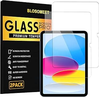 عبوة من 2 واقي شاشة لجهاز ابل iPad 11th A16 2025 و 10th Generation 10.9 بوصة 2022، زجاج مقسى شفاف HD بصلابة 9H [متوافق مع Face ID و ابل Pencil] فائق الحساسية ومتوافق مع الجرابات