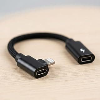 محول شحن وصوت لايتنينج 2 في 1 JH-011A، على شكل حرف L مع كابل نايلون مضفر، يدعم صوت هاي فاي والشحن السريع، متوافق مع سلسلة ايفون - اسود