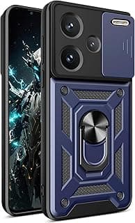 Compatible with Xiaomi Redmi Note 13 Pro plus Premium Protection Back Case with Camera Slide Cover Built-in Ring Stand Shockproof Cover For Redmi Note 13 Pro plus 5G (Blue)